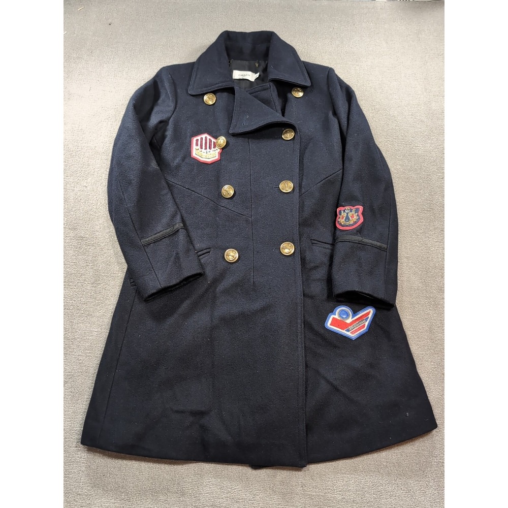 Coach Womens 1941 Naval Officer Pea Coat Navy Blue‎ Double Breasted Patch Size 0